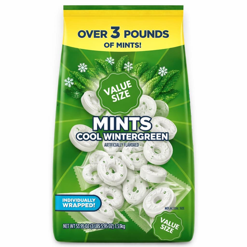 Individually Wrapped Mint Candy, Bulk Hard Mints, 3.5 lb